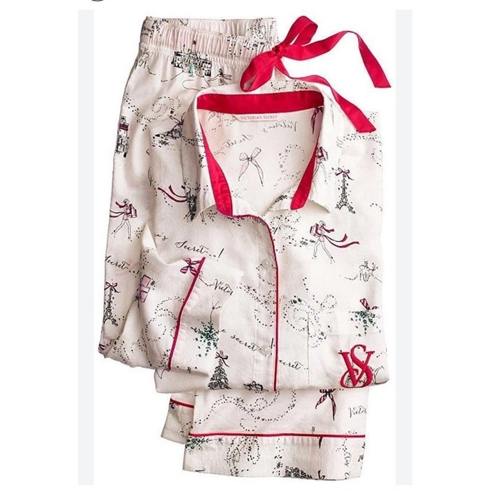 Victoria Secret Pajama Set White Christmas Print Modal Cottonโ Blend Women's XL